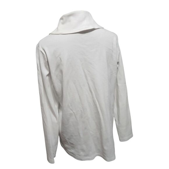 L.L. Bean White Shirt V Wrap Neck Medium Regular Long Sleeve Top Plain - Picture 6 of 10